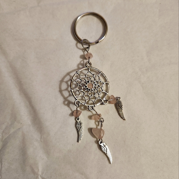 Dreamcatcher Keychain with Faux Rose Quartz stones - Picture 3 of 5